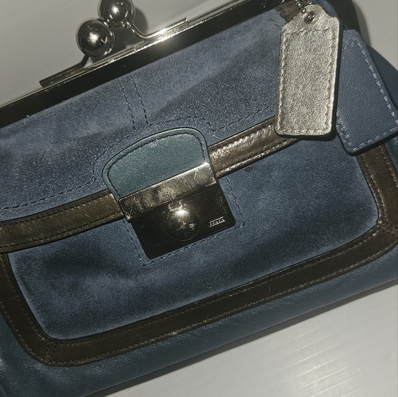 Coach Y2K Vintage Satchel Bag Blue Leather Suede Kiss Lock RARE Limited Edition - Picture 13 of 17